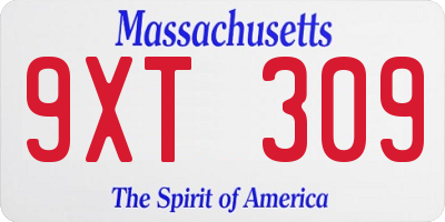 MA license plate 9XT309