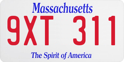 MA license plate 9XT311