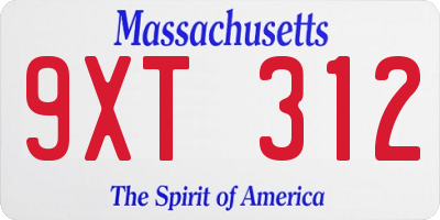 MA license plate 9XT312