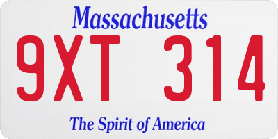 MA license plate 9XT314