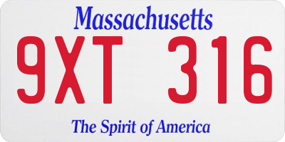 MA license plate 9XT316
