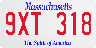 MA license plate 9XT318
