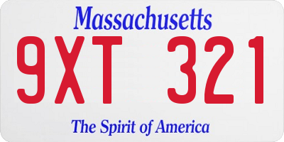 MA license plate 9XT321