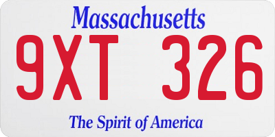 MA license plate 9XT326