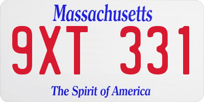 MA license plate 9XT331