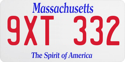MA license plate 9XT332