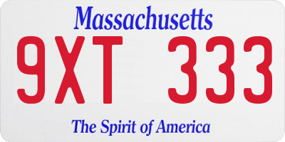 MA license plate 9XT333
