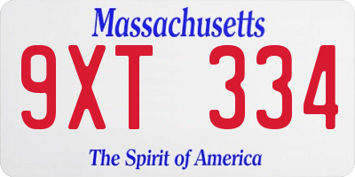 MA license plate 9XT334