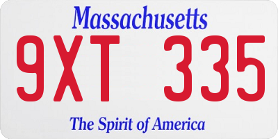 MA license plate 9XT335