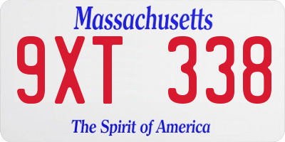 MA license plate 9XT338