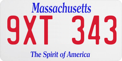 MA license plate 9XT343