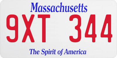 MA license plate 9XT344