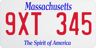 MA license plate 9XT345
