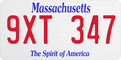 MA license plate 9XT347