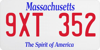 MA license plate 9XT352