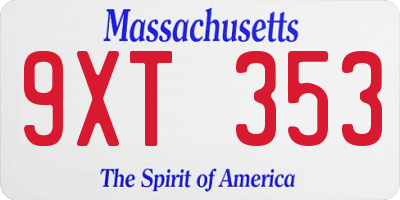 MA license plate 9XT353