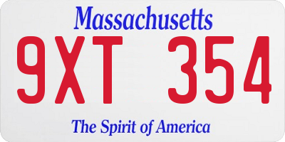 MA license plate 9XT354