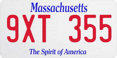 MA license plate 9XT355