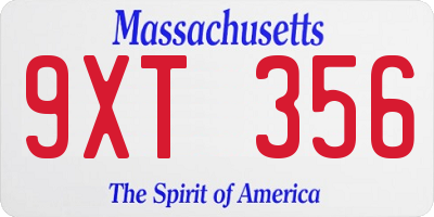 MA license plate 9XT356