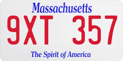 MA license plate 9XT357
