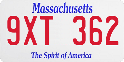 MA license plate 9XT362