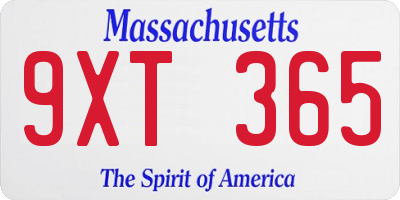 MA license plate 9XT365