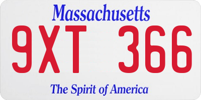 MA license plate 9XT366
