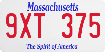 MA license plate 9XT375