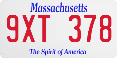 MA license plate 9XT378