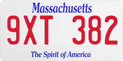 MA license plate 9XT382