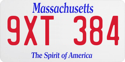 MA license plate 9XT384