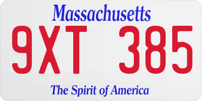 MA license plate 9XT385