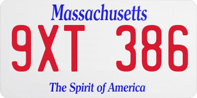 MA license plate 9XT386