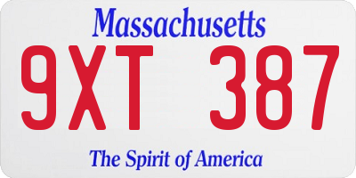 MA license plate 9XT387