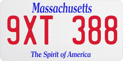 MA license plate 9XT388