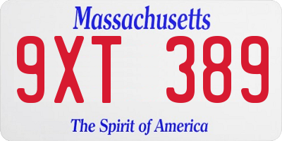 MA license plate 9XT389