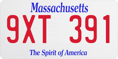 MA license plate 9XT391