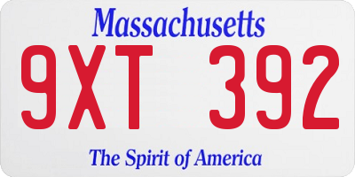 MA license plate 9XT392