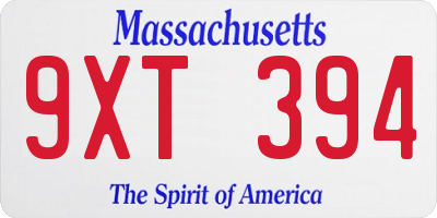 MA license plate 9XT394