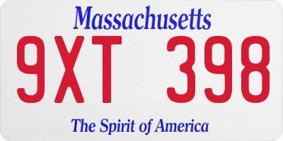 MA license plate 9XT398