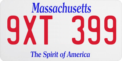 MA license plate 9XT399