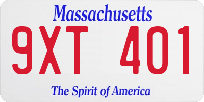MA license plate 9XT401