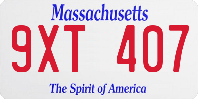 MA license plate 9XT407