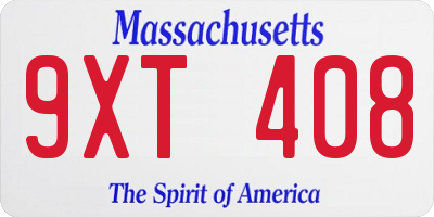 MA license plate 9XT408