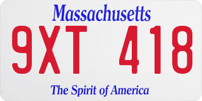 MA license plate 9XT418