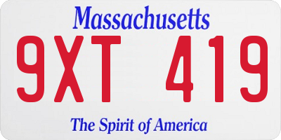 MA license plate 9XT419