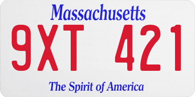 MA license plate 9XT421
