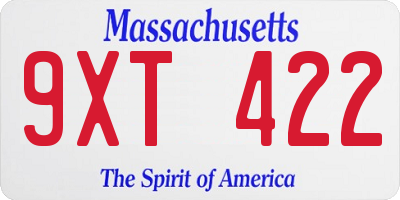 MA license plate 9XT422