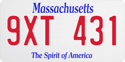 MA license plate 9XT431