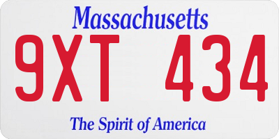 MA license plate 9XT434